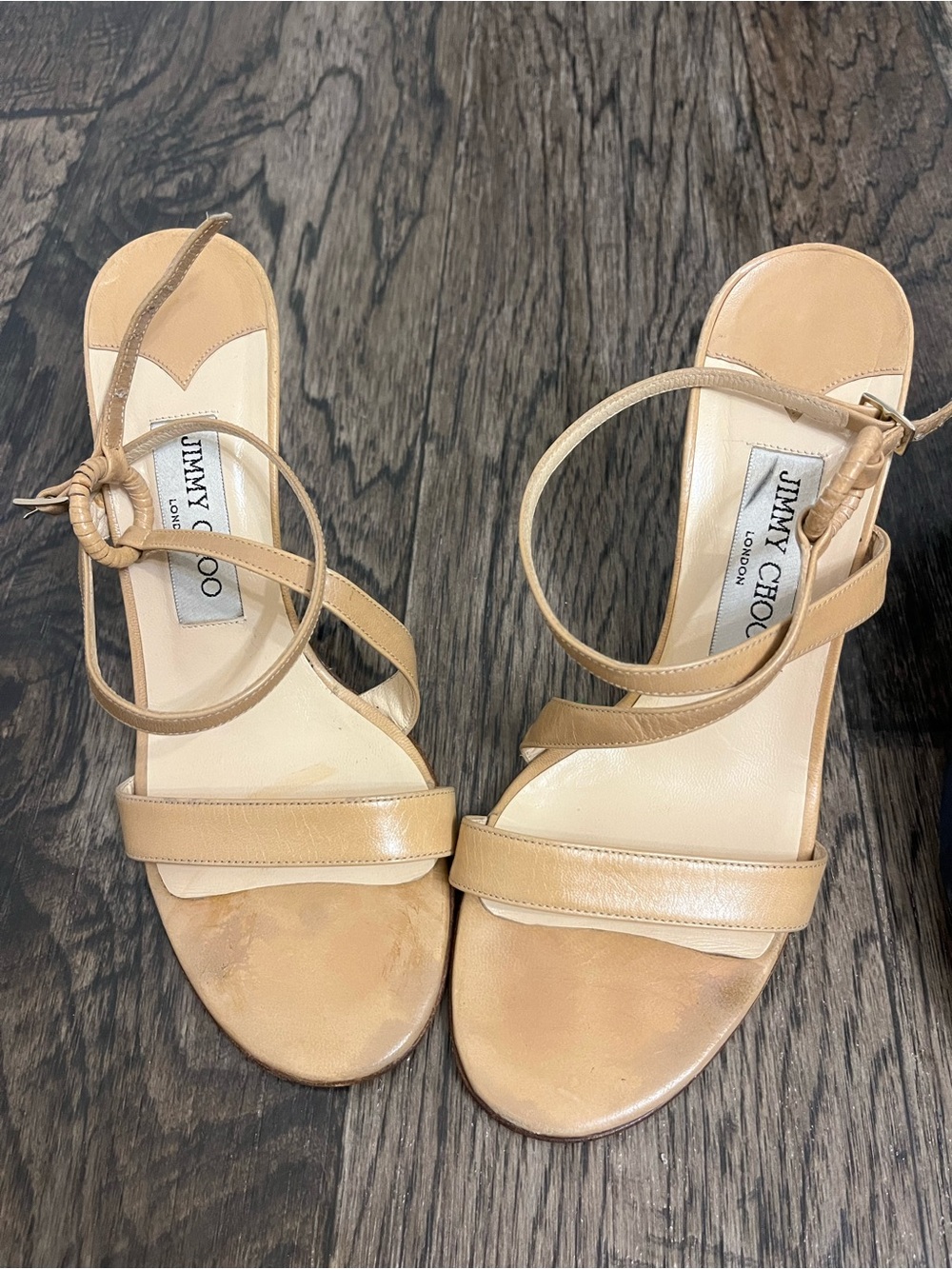 Jimmy Choo Beige Leather Strappy Heeled Sandals
